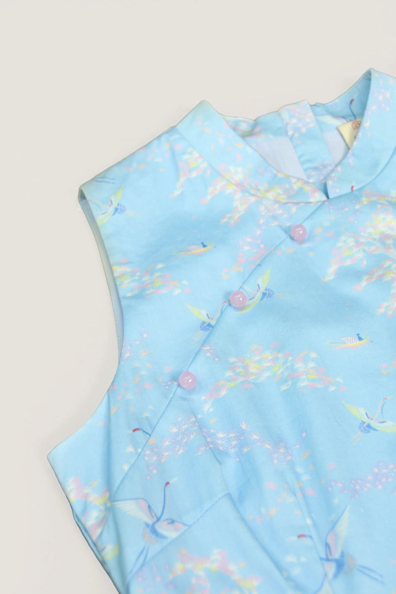 Ladies Mini Peony Cheongsam - Blue Cranes