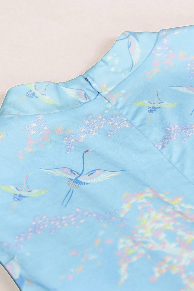 Ladies Mini Peony Cheongsam - Blue Cranes