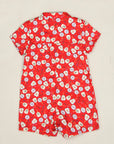 Mandarin-collared Romper - Red Fans