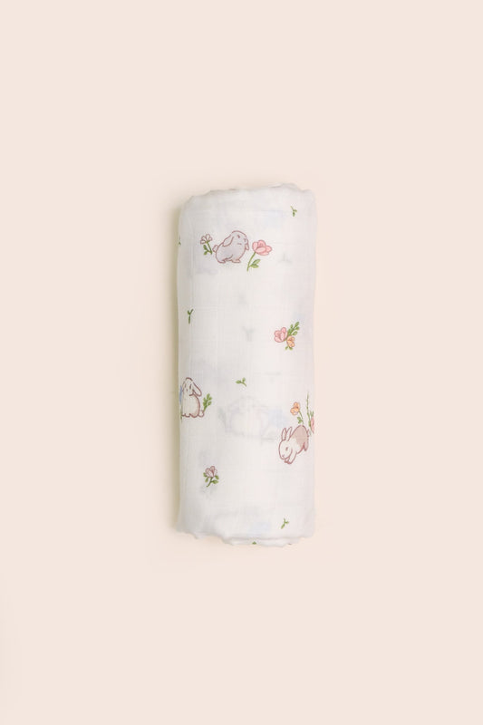 Bamboo Muslin Swaddle - Floral Bunny