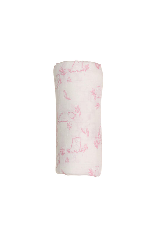 Bamboo Muslin Swaddle - Beary Pink