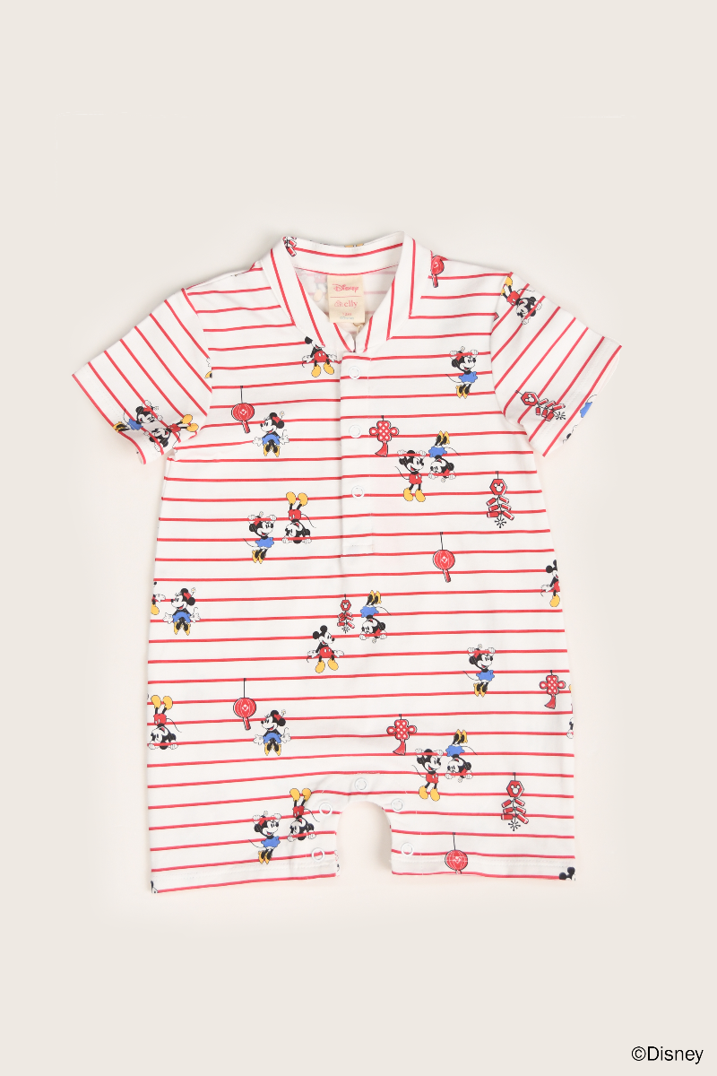 Mandarin-collared Polo Romper - Firecracker Mickey