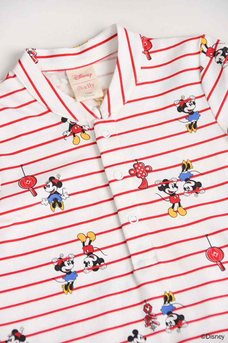 Mandarin-collared Polo Romper - Firecracker Mickey