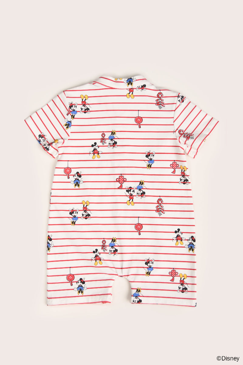 Mandarin-collared Polo Romper - Firecracker Mickey