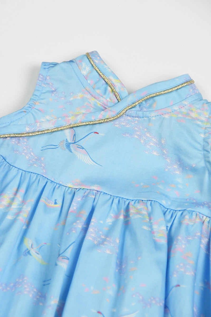 Flare Cheongsam - Blue Cranes