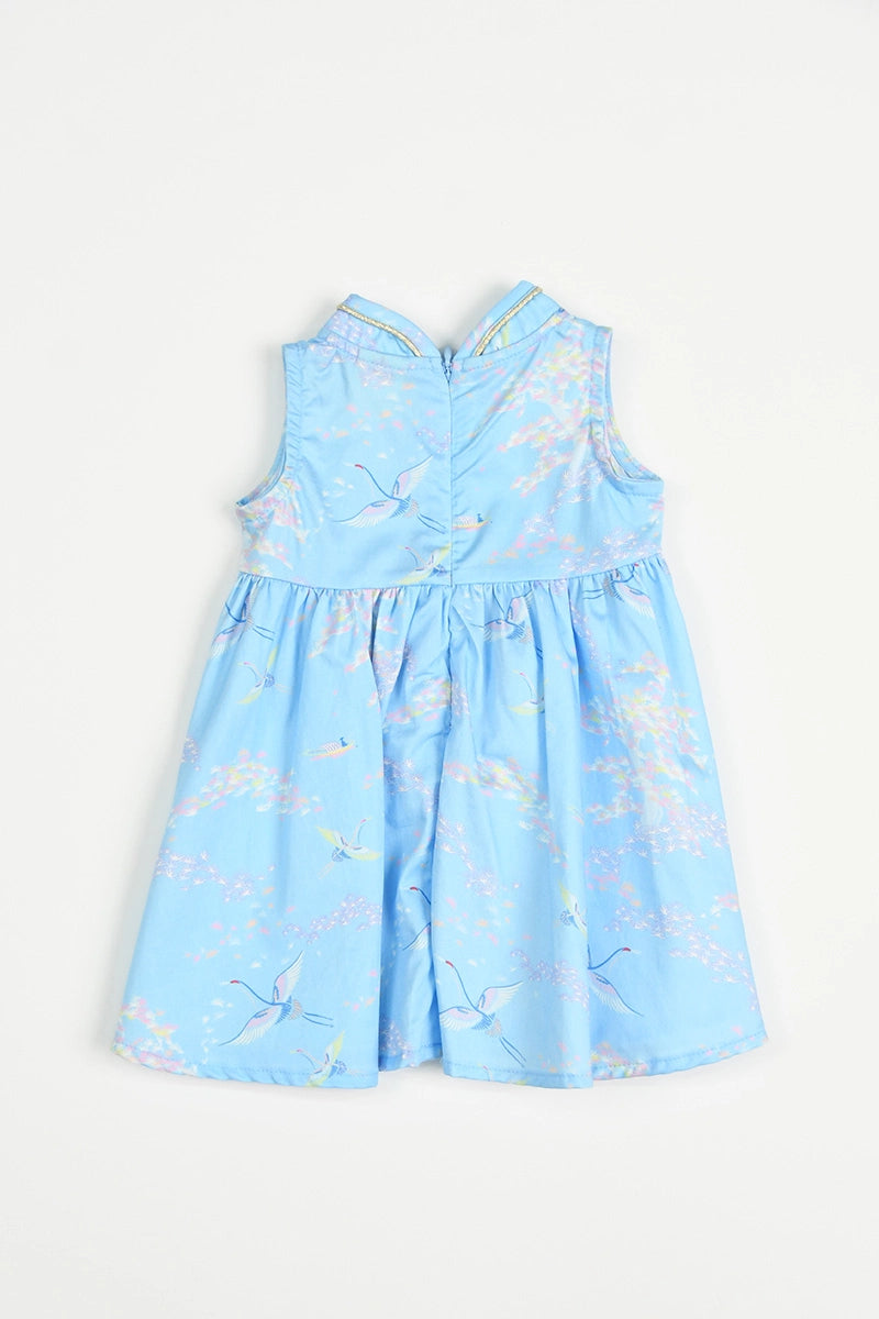 Flare Cheongsam - Blue Cranes