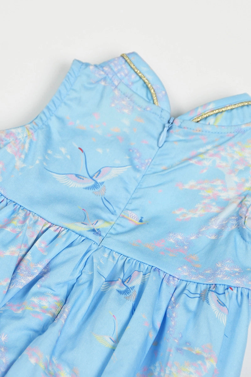 Flare Cheongsam - Blue Cranes