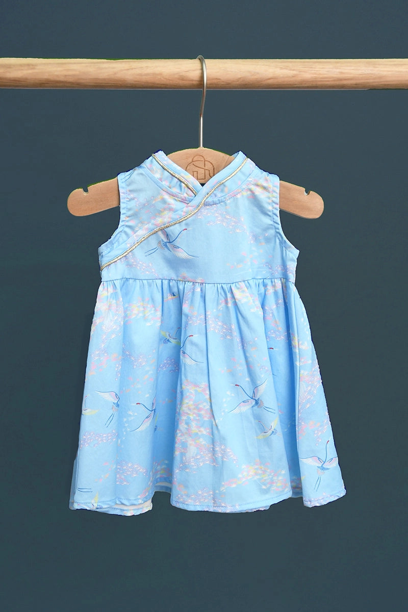 Flare Cheongsam - Blue Cranes