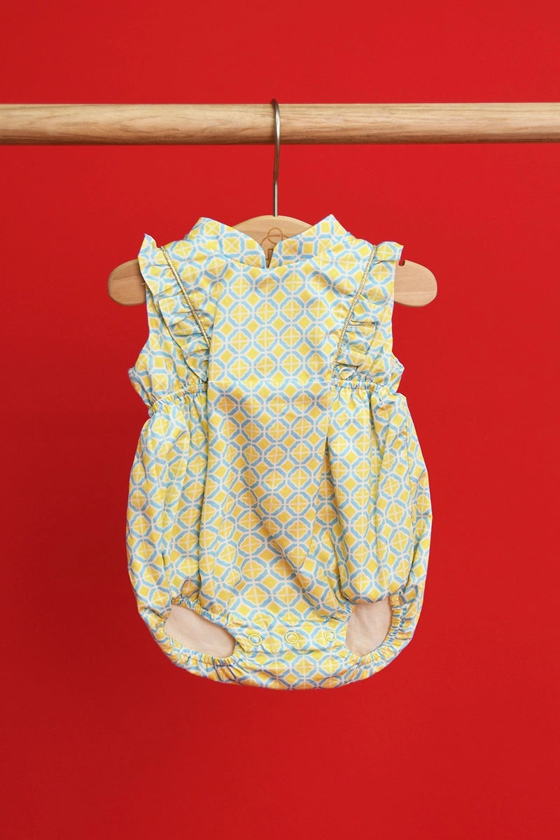 Mia Onesie - Yellow Blue Mosaic