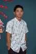 Men's Mandarin-collared Shirt - Turquoise Vases