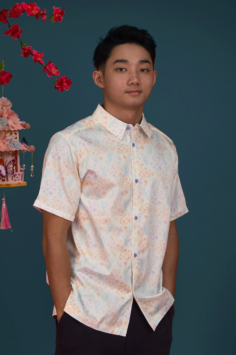 Men's Shirt - Cream Floral Bamboo