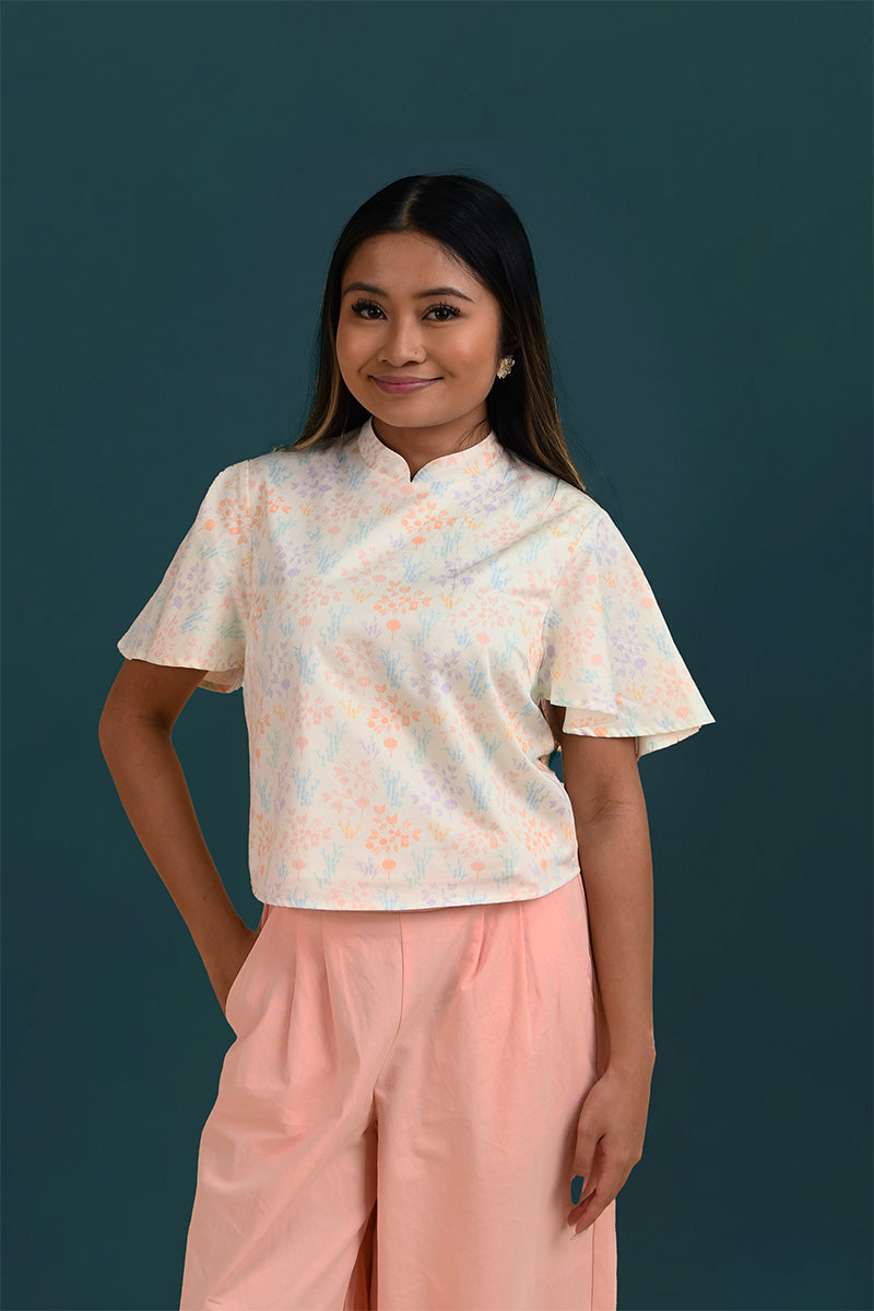 Amanda Top - Cream Floral Bamboo