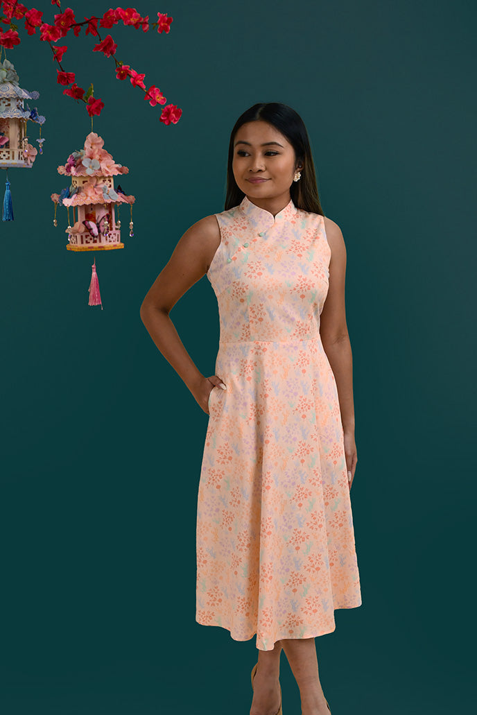 Ladies Alexis Cheongsam - Pink Floral Bamboo