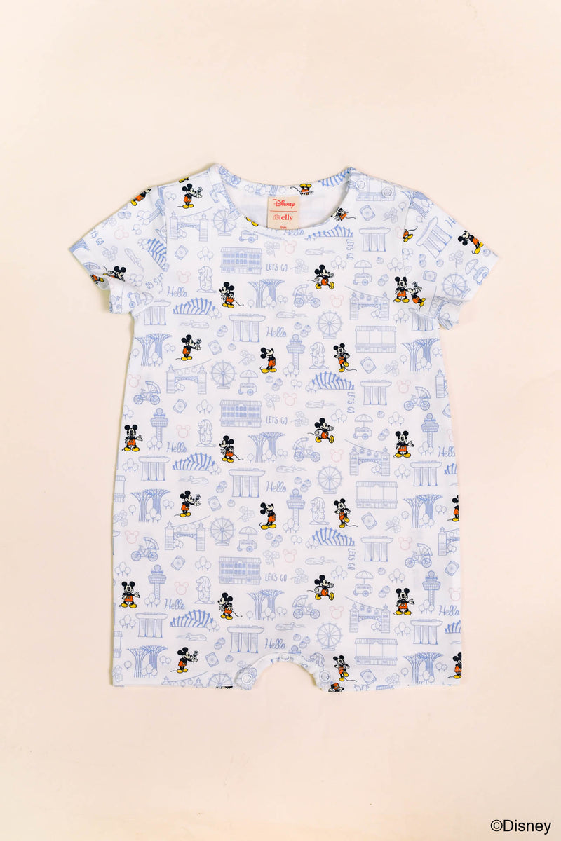 Short-sleeve Romper - Blue Hello Mickey