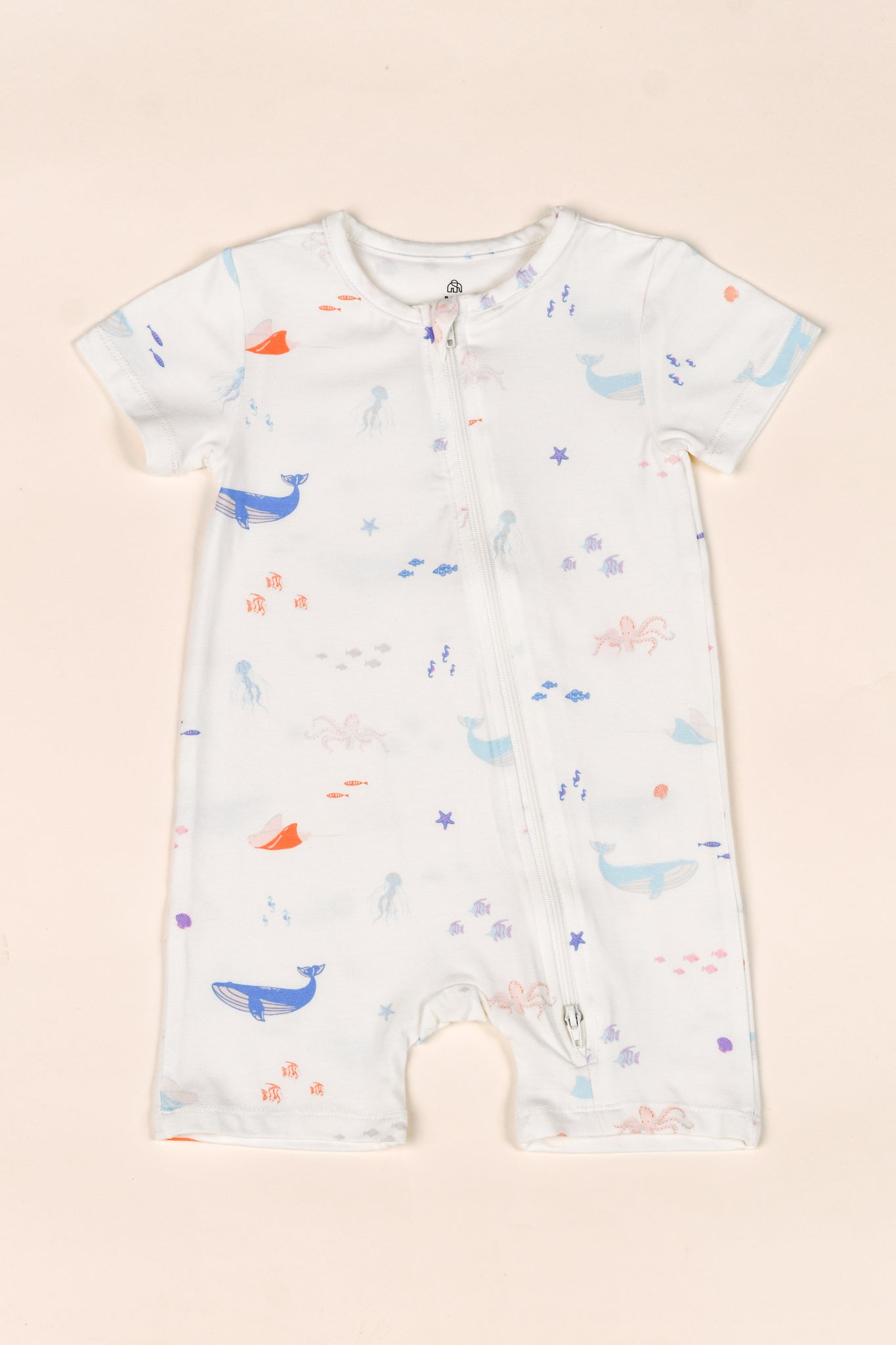 Short-Sleeve Zip Romper - Colourful Sea Creatures
