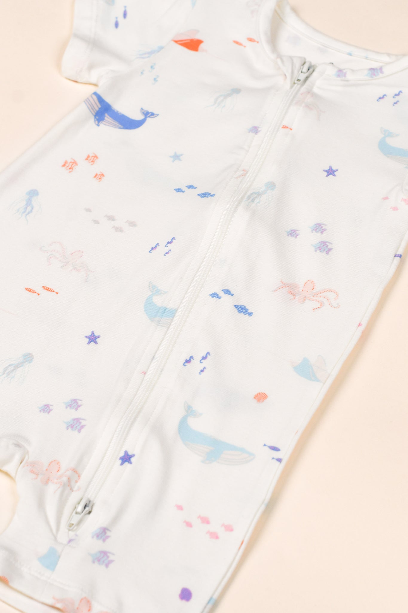 Short-Sleeve Zip Romper - Colourful Sea Creatures