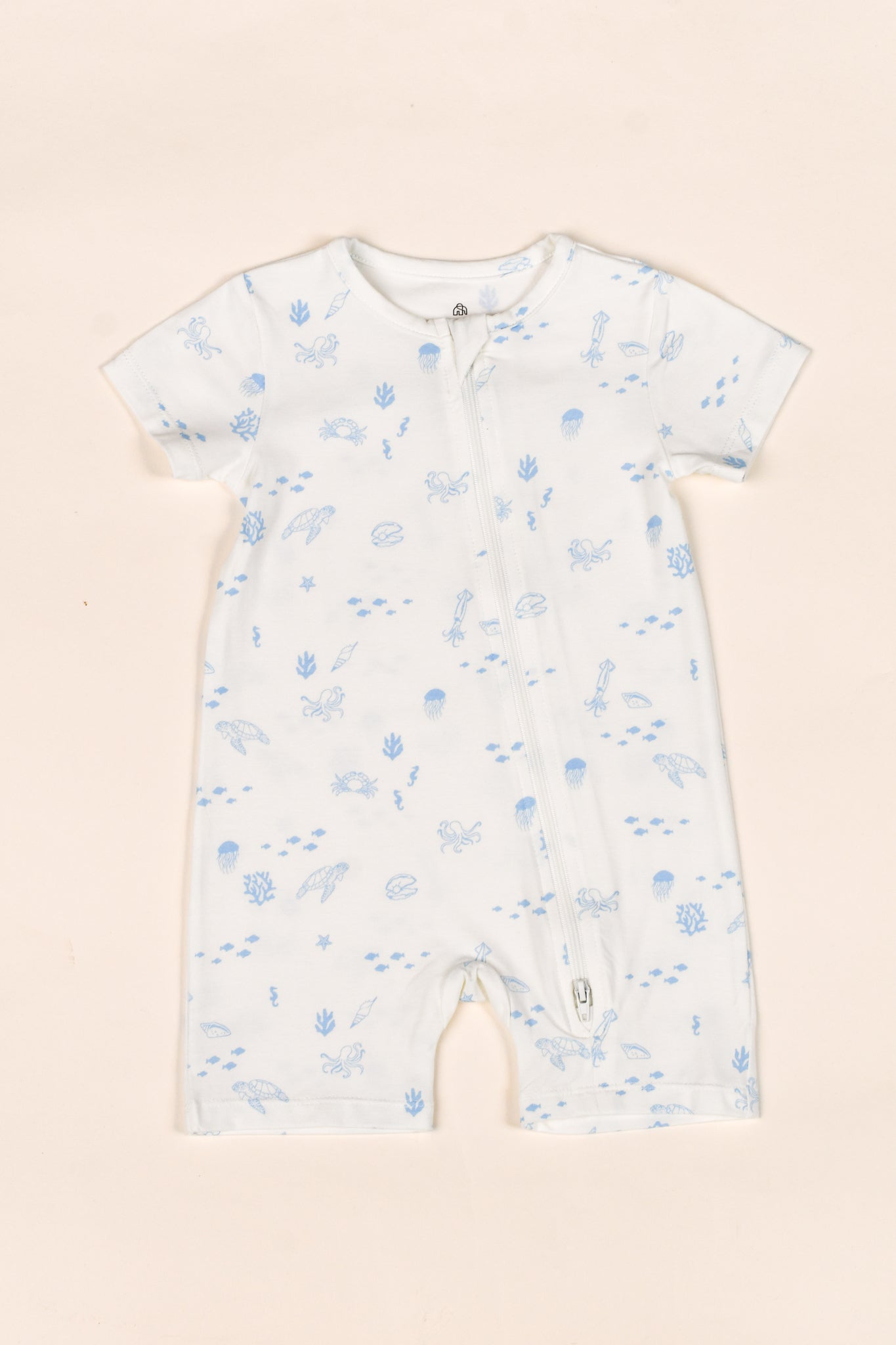 Short-Sleeve Zip Romper - Blue Sea Creatures | The Elly Store