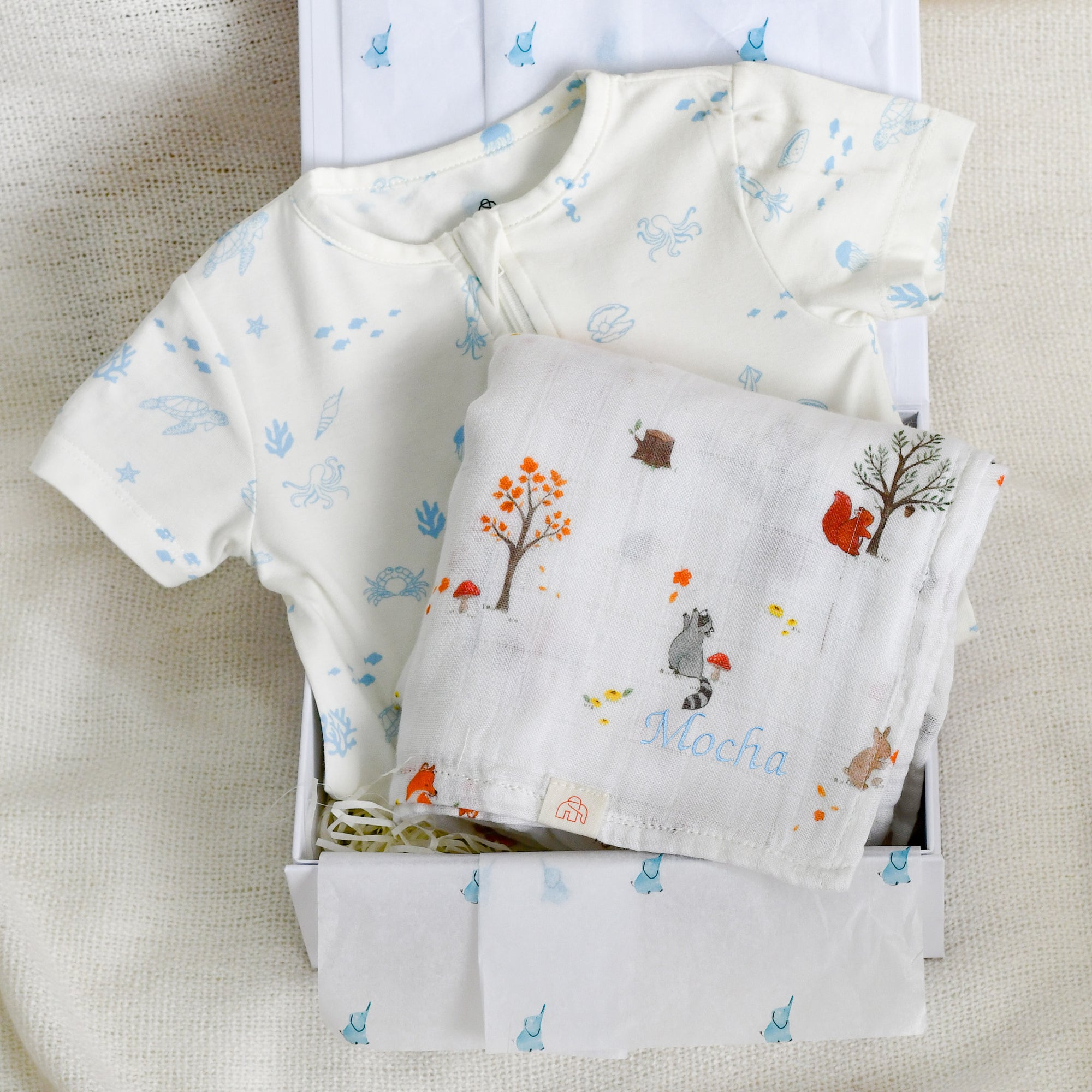 Blue Sea Creatures Personalisable Baby Gift Set
