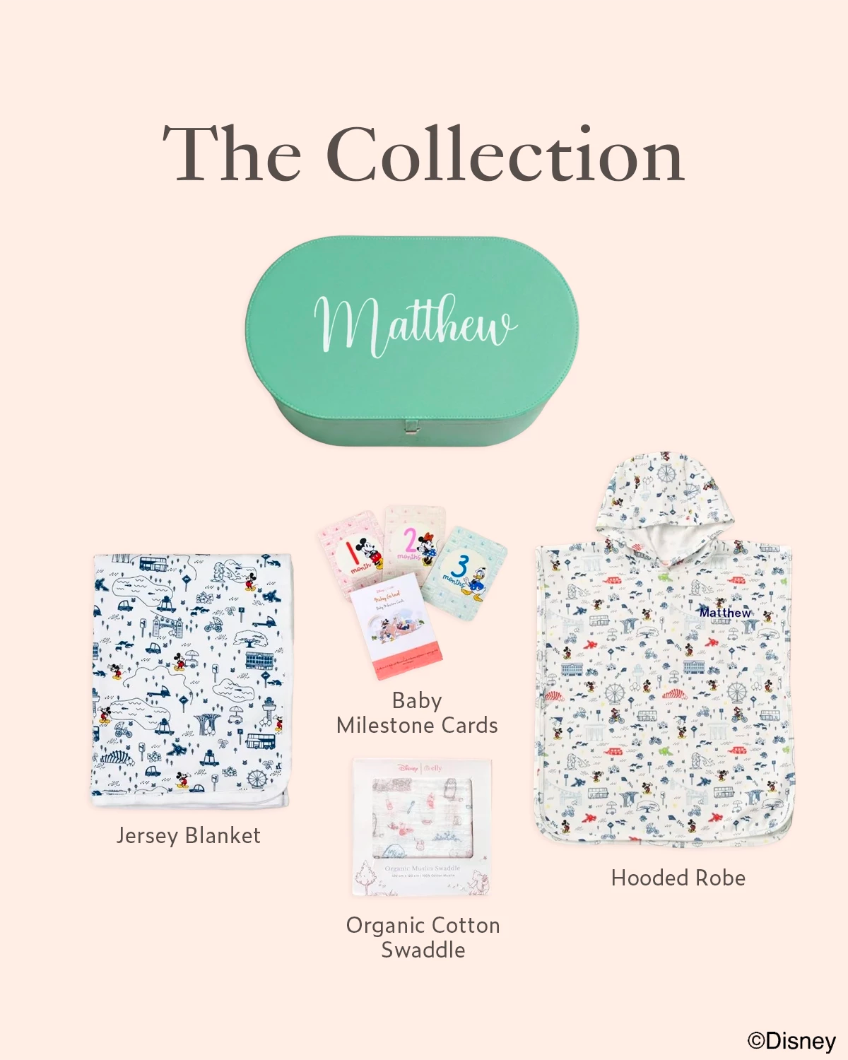 Deluxe Robe Keepsake Gift Set - jersey blanket, personalised hooded robe, swaddle and baby milestone card 