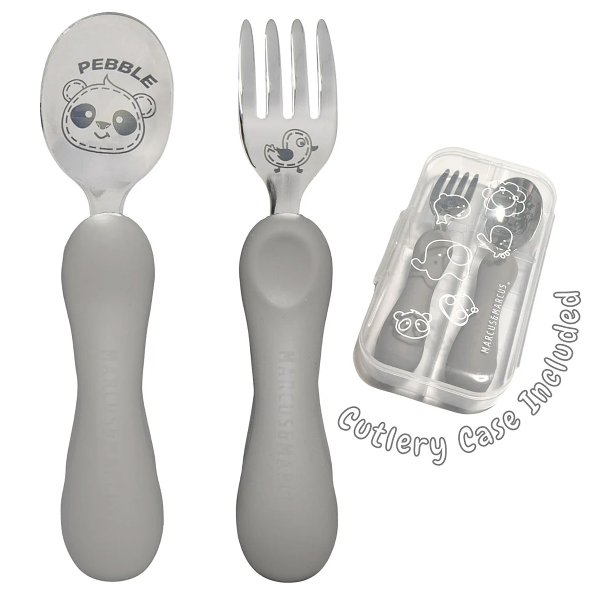 Easy Grip  Fork & Spoon Set - Pebble (with case)