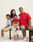 Mandarin-collared Shirt - Turquoise Vases family portrait
