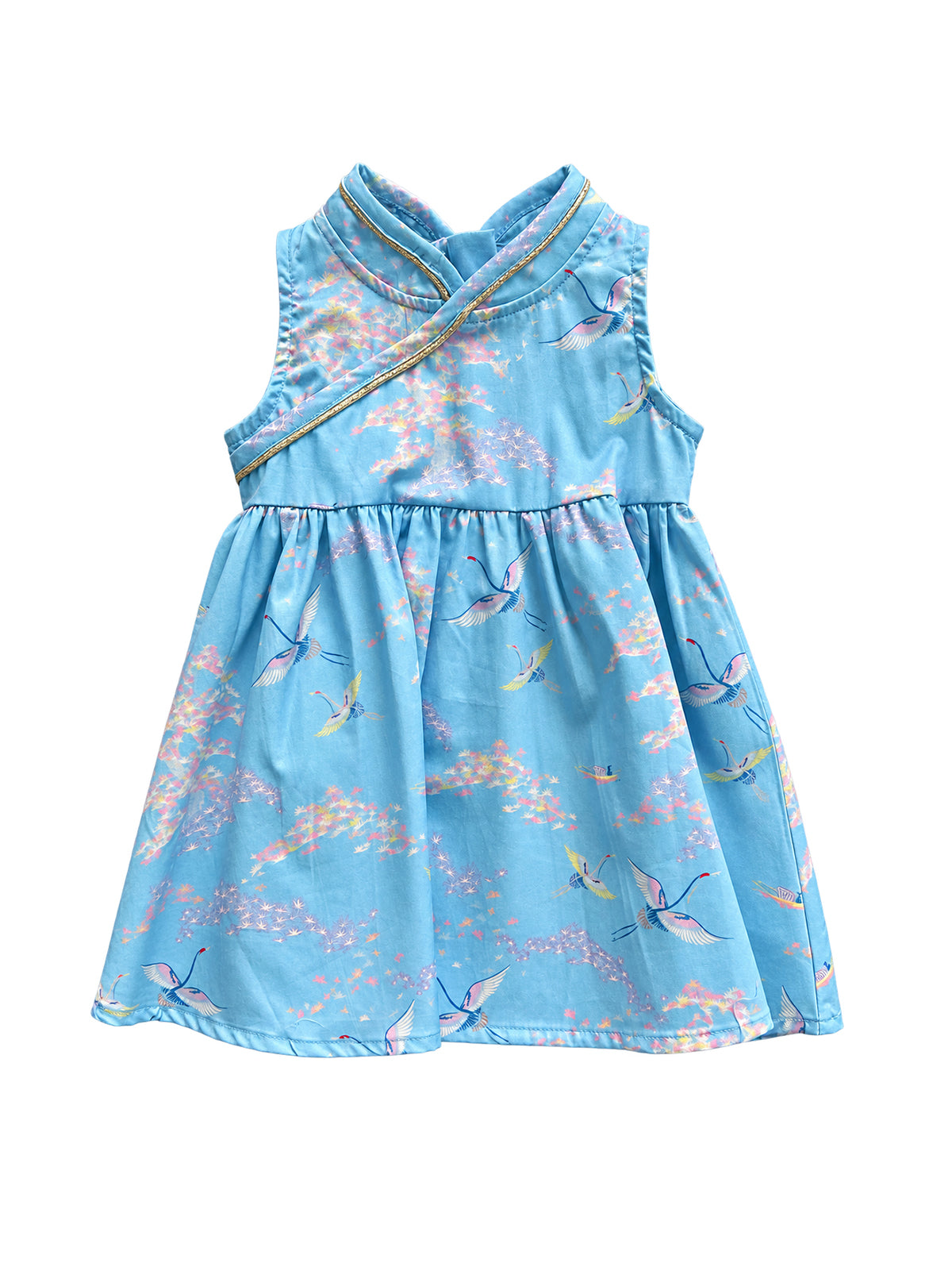 Flare Cheongsam - Blue Cranes