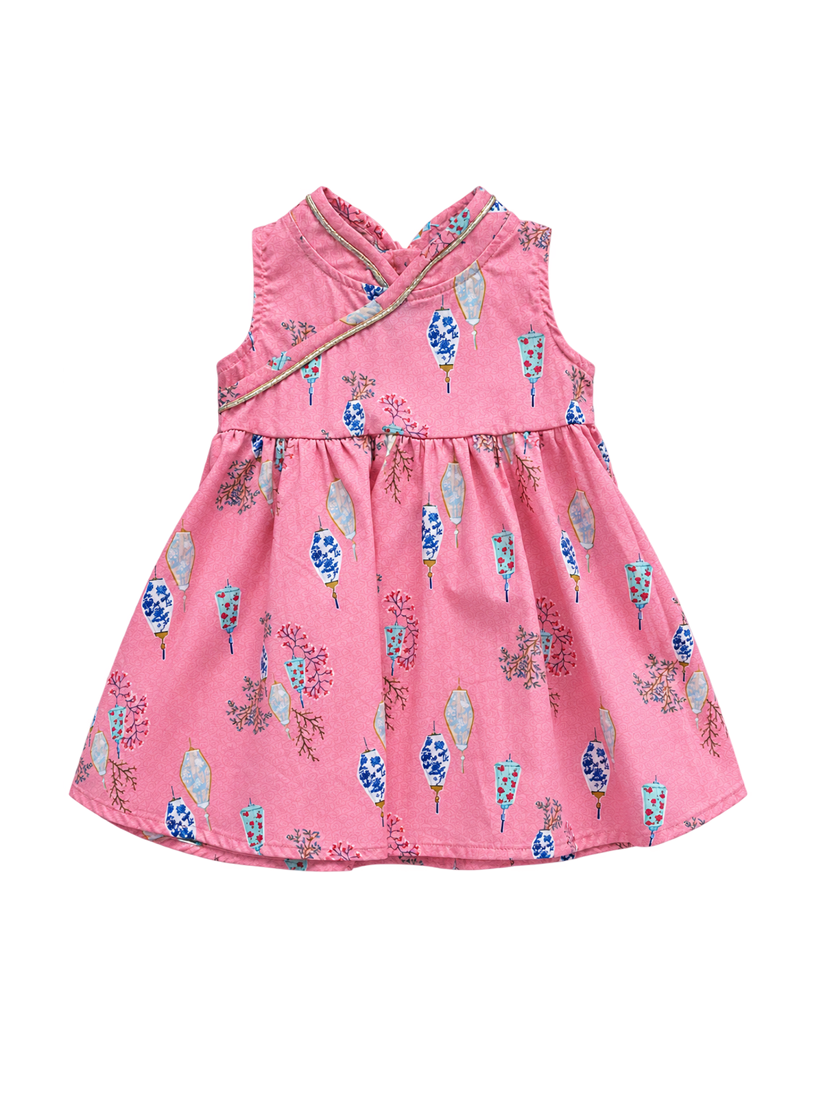 Flare Cheongsam - Pink Floral Lanterns