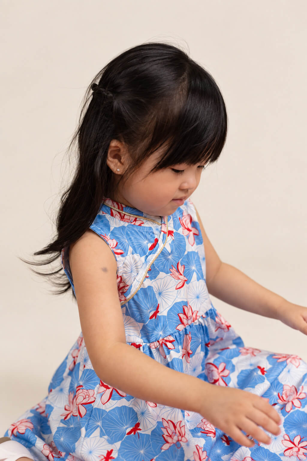 Flare Cheongsam - Blue Lotus