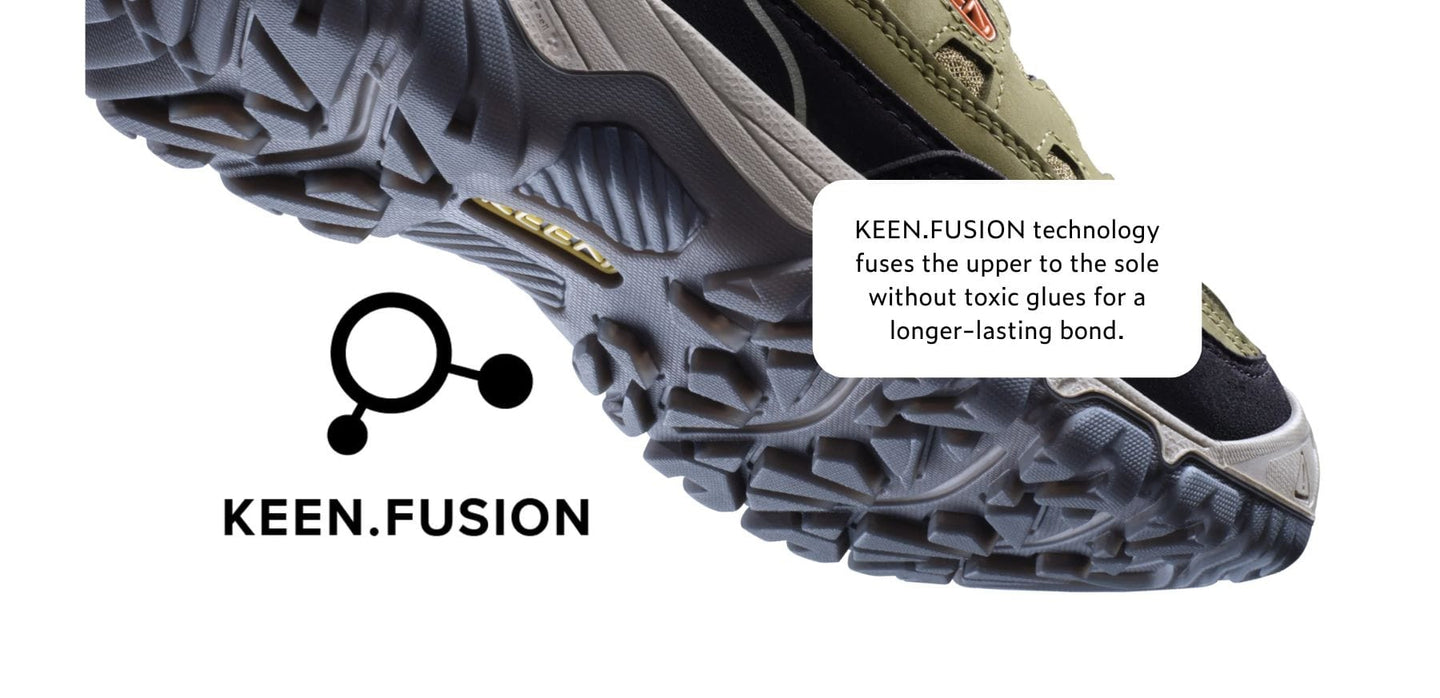 KEEN.FUSION technology fuses shoe upper to sole.