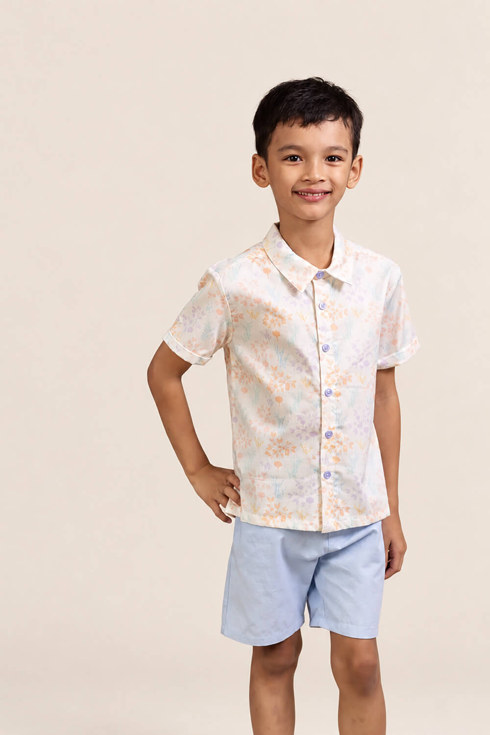 Little Man Shirt - Cream Floral Bamboo