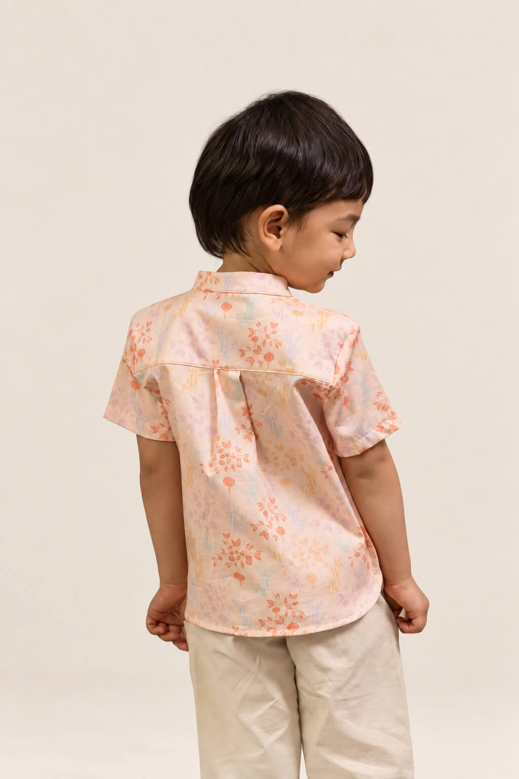 Mandarin-collared Shirt - Pink Floral Bamboo back