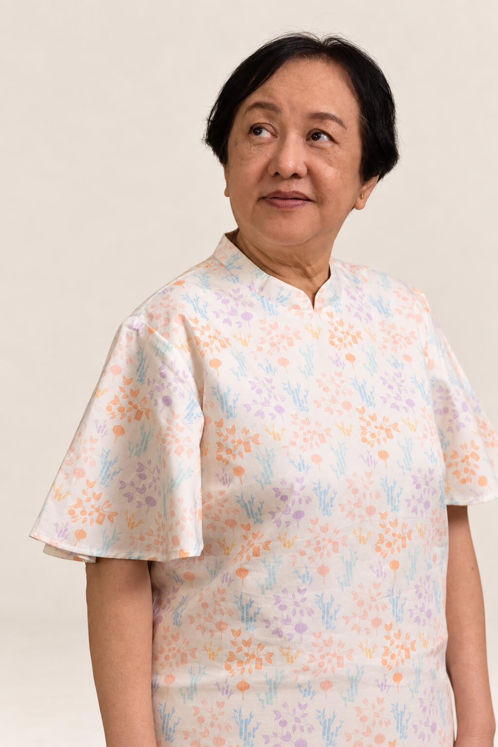 Ladies Amanda Top - Cream Floral Bamboo
