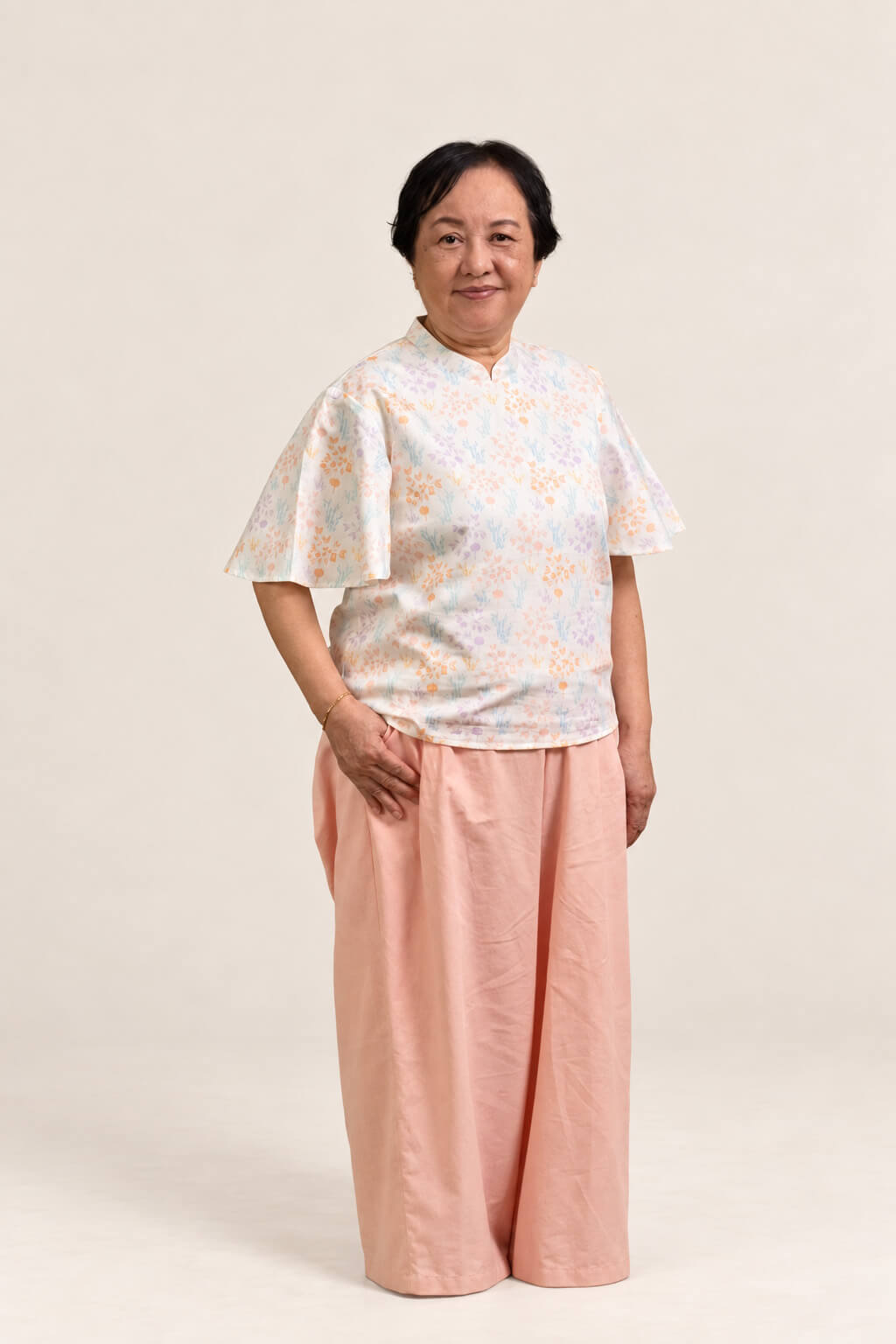 Ladies Amanda Top - Cream Floral Bamboo