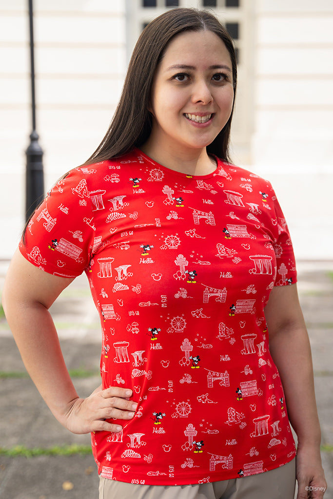 Ladies Capped Tee - Red Island Mickey