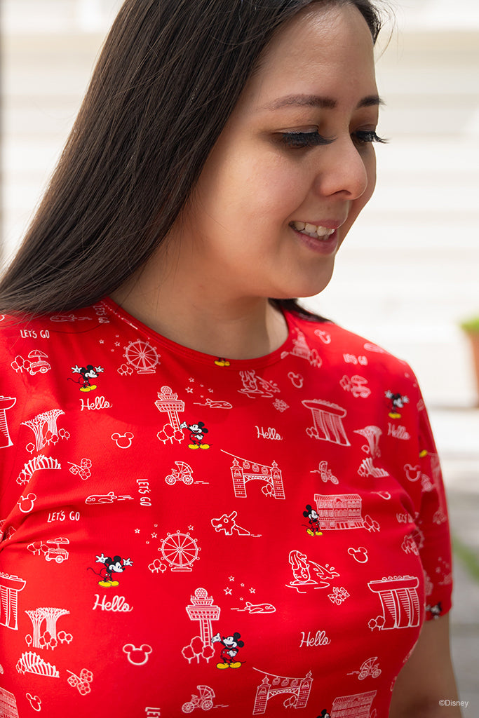Ladies Capped Tee - Red Island Mickey