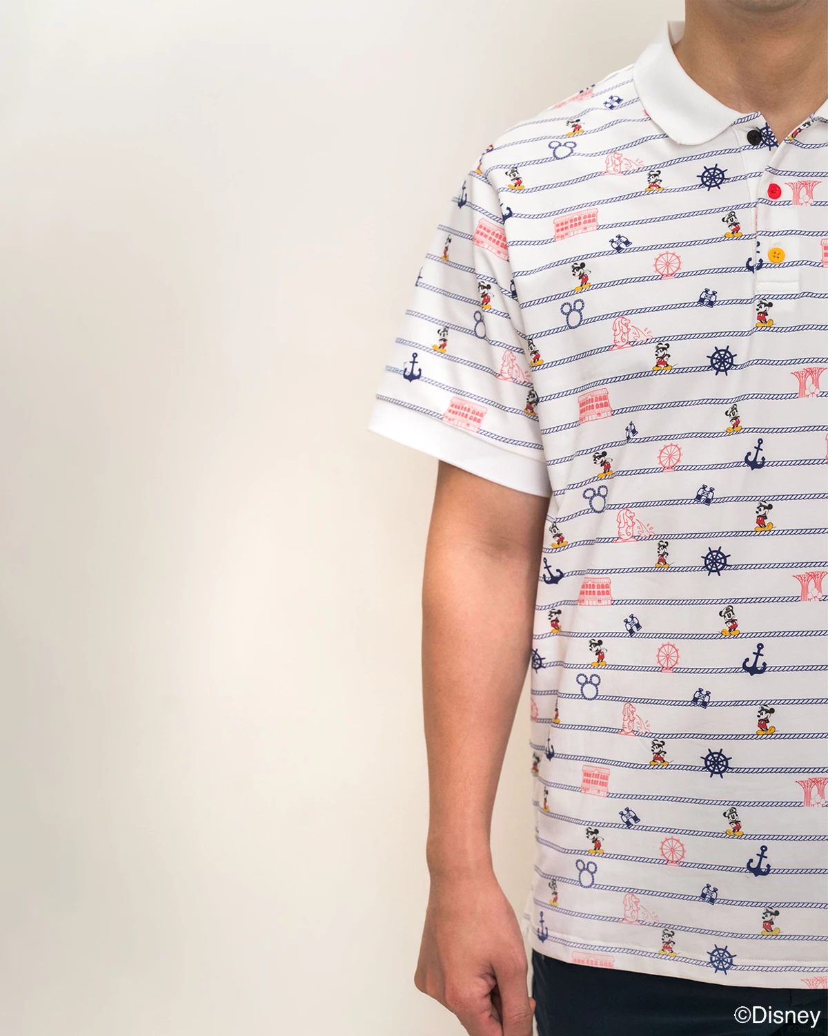 close up of mens polo shirt - nautical mickey