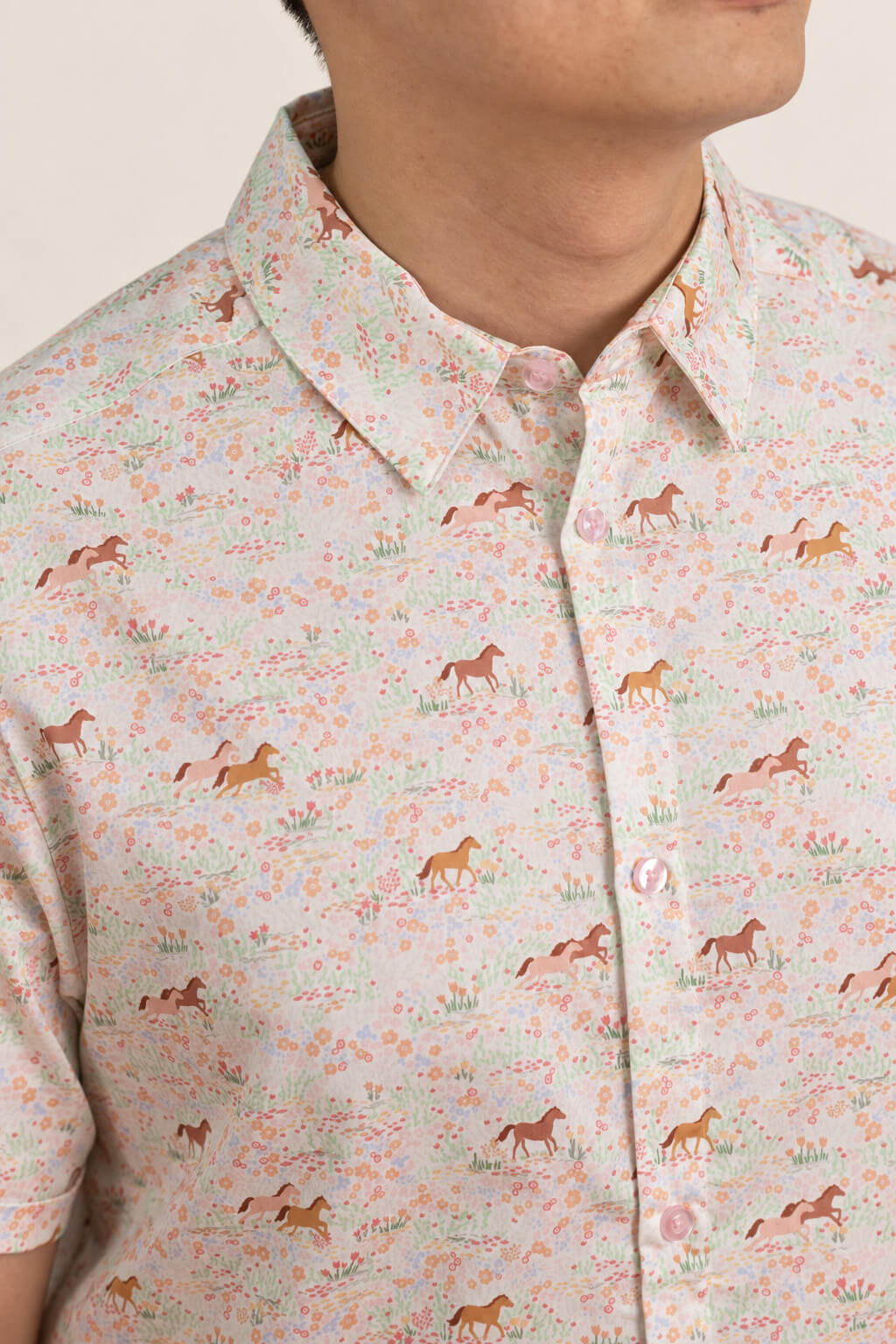 Men's Shirt - Meadow Horses closeup