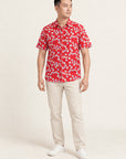 Men's Mandarin-collared Shirt - Red Fans