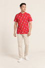 Men's Mandarin-collared Shirt - Red Vases