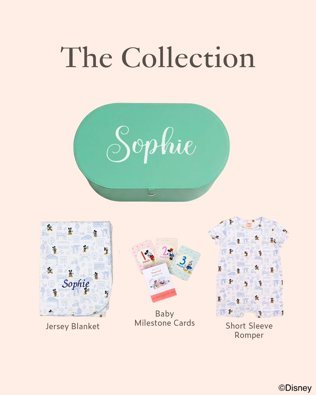 Deluxe Mickey Baby Keepsake Gift Set - bamboo jersey blanket, baby milestone cards, short sleeve romper 