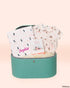 Baby gift  with clara dress, jersey blanket and mickey and friends milestone card in personalised turquoise gift box 
