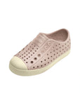 Angled top view of kids' Native Jefferson Chameleon Pink shoes showing the lightweight perforated EVA material and glittery finish.
