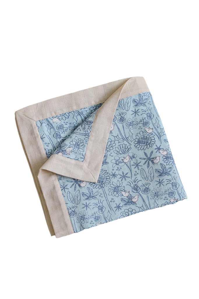 Organic Cotton 4-layer Muslin Blanket - Blue Garden | Ideal for Newborn Baby Gifts | The Elly Store Singapore