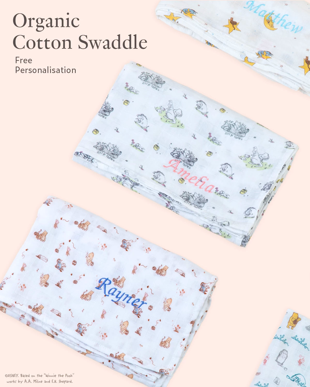 free personalise organic cotton swaddles 
