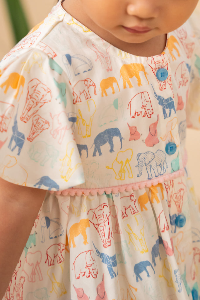 Claire Dress - Colourful Elephants