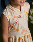 Jersey Luna Cheongsam - Cream Orchid Garden