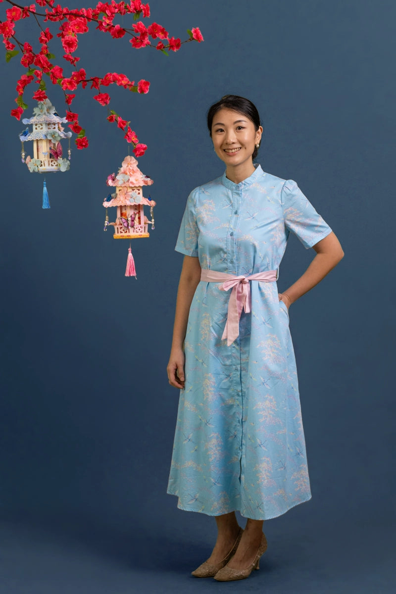 Ladies Sasha Dress - Blue Cranes