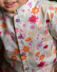 Mandarin-collared Shirt - Colourful Chrysanthemums