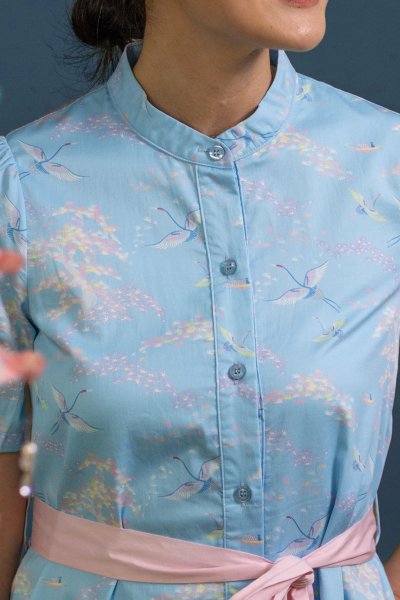 Ladies Sasha Dress - Blue Cranes