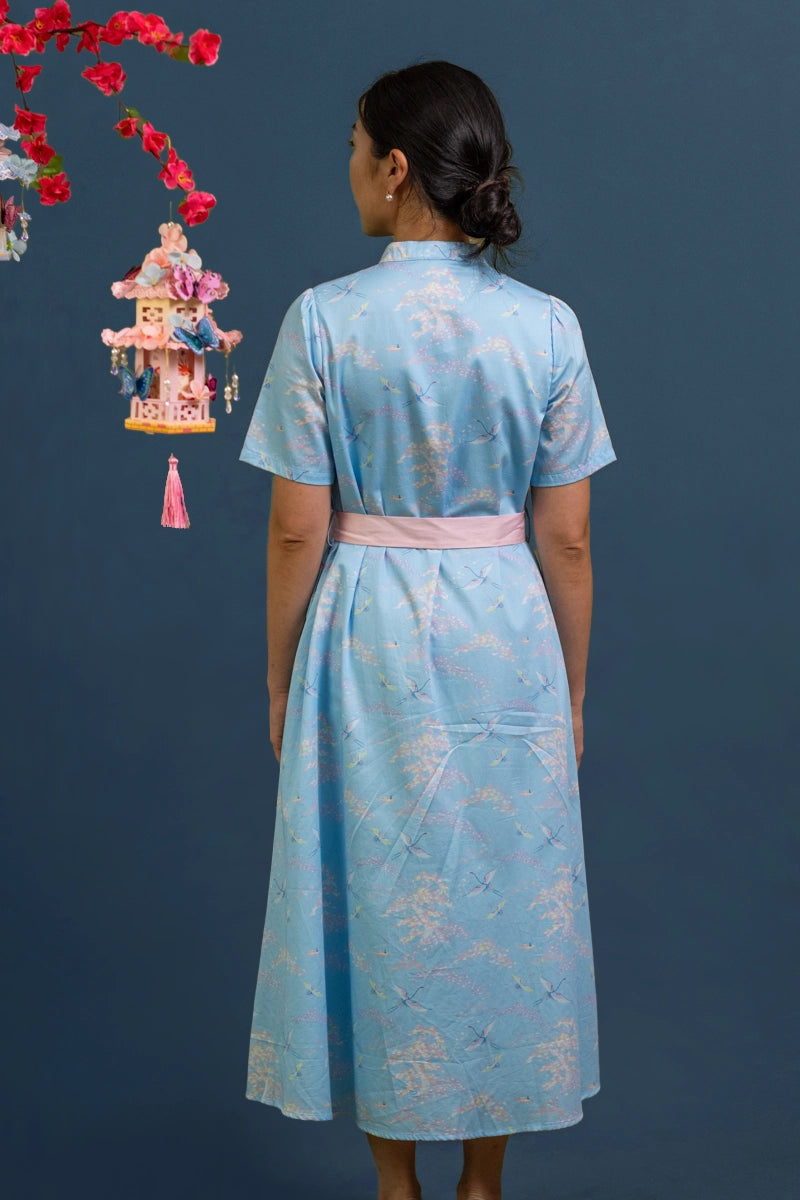 Ladies Sasha Dress - Blue Cranes